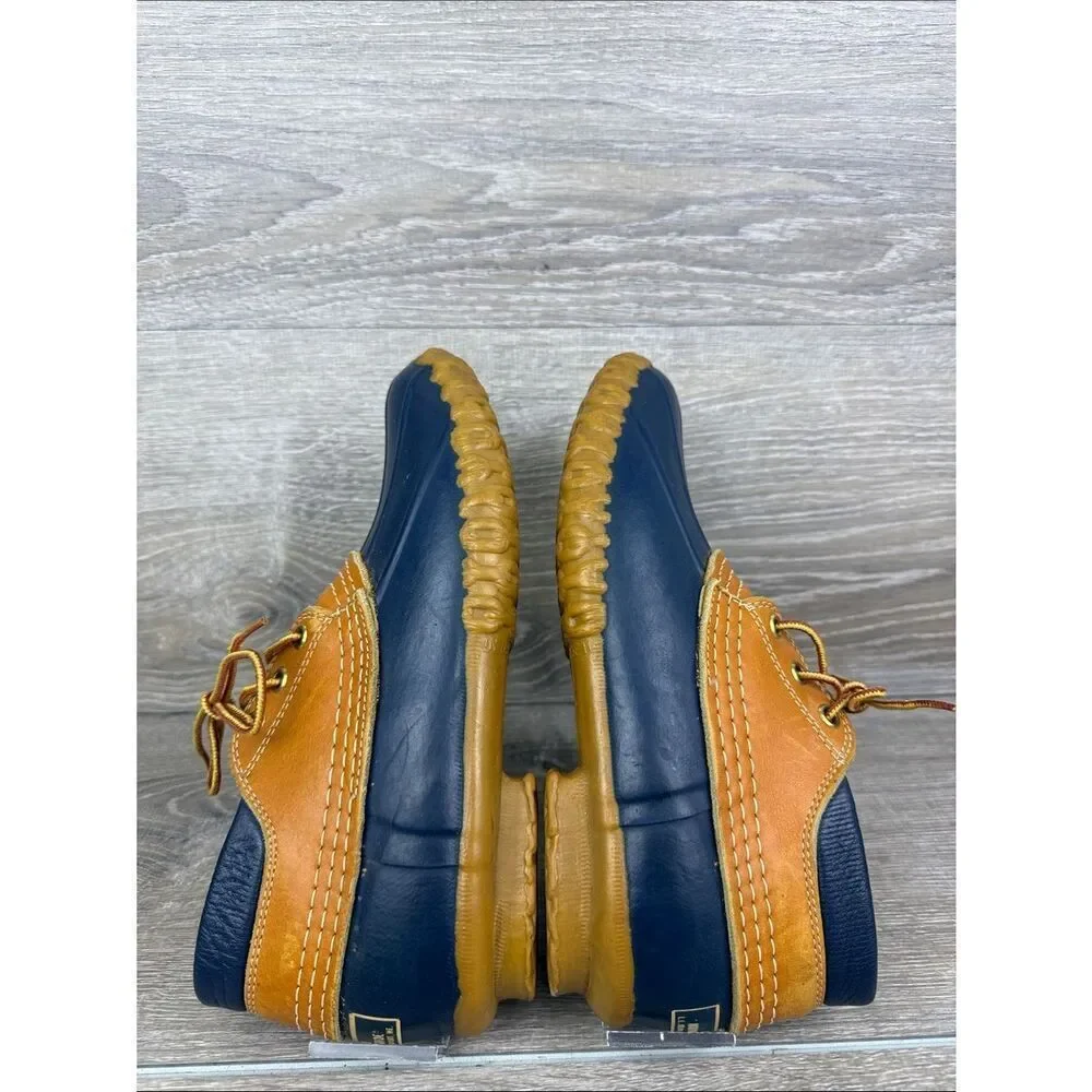 L.L. Bean Maine Hunting Shoe Women’s Sz 8 Waterproof Tan Leather Navy Moc Boots